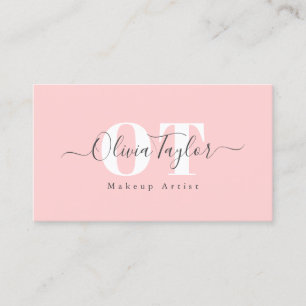 Cartão De Visita Monograma Mínimo Script Moderno Rosa B