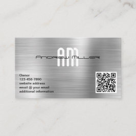 Cartão De Visita Monograma Moderno Adicionar Código QR Metal Falso 