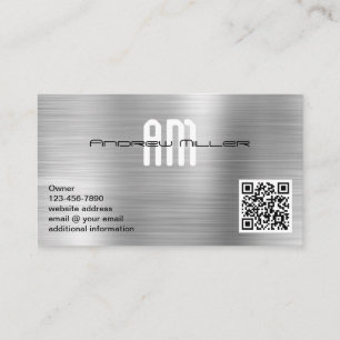 Cartão De Visita Monograma Moderno Adicionar Código QR Metal Falso