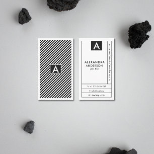 Cartão De Visita Monograma Moderno, Black and White Stripes Mínimas