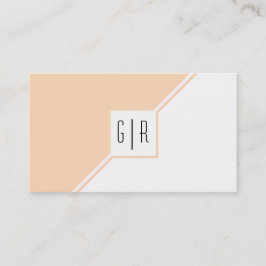Cartão De Visita Monograma moderno branco e pêssego