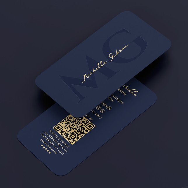 Cartão De Visita Monograma Moderno de Marinho Escuro Elegante (Elegant Professional Dark Navy Modern Monogram Business Card
)