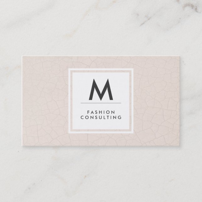 Cartão De Visita Monograma moderno de padrão fragmentado bege (Frente)