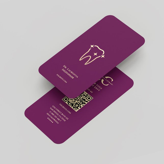 Cartão De Visita Monograma moderno Dentista Dourado de luxo púrpura (Modern Monogram Luxury Purple Gold Dentist Dental Business Card
)
