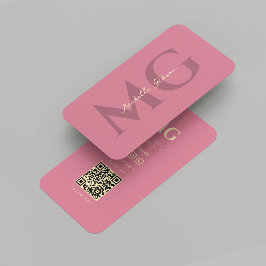 Cartão De Visita Monograma Moderno, Dourado Profissional Rosa