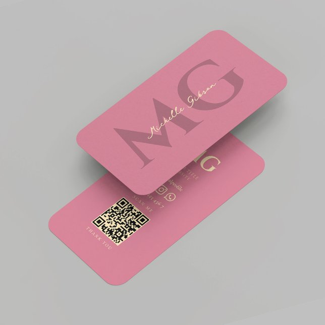 Cartão De Visita Monograma Moderno, Dourado Profissional Rosa (Modern Monogram Pink Gold Marketing Professional Business Card
)