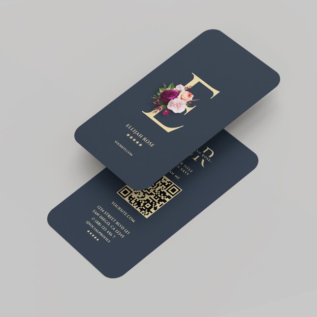 Cartão De Visita Monograma Moderno E Azul Escuro Profissional Doura (Modern Monogram E Professional Dark Blue Gold Business Card
)
