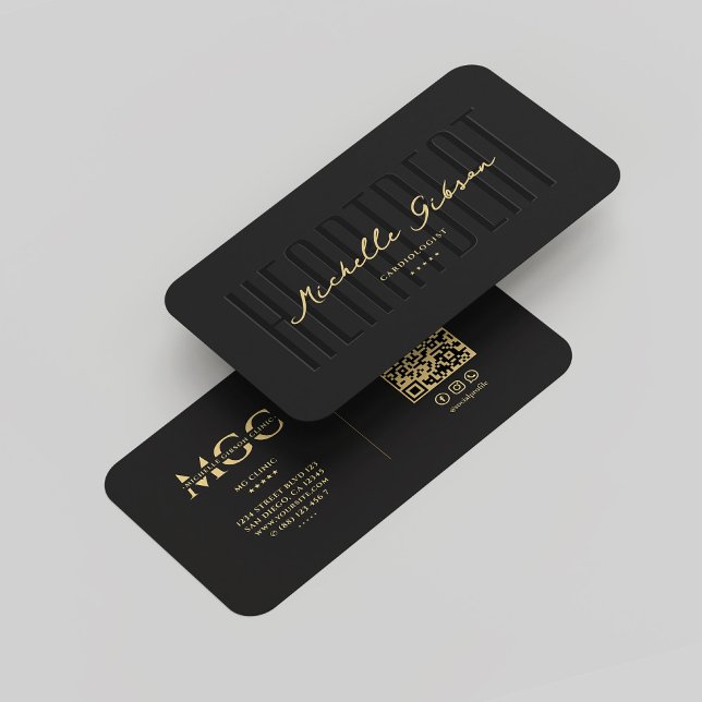 Cartão De Visita Monograma Moderno Elegante Cardiologista Preto Dou (Elegant Modern Monogram Cardiologist Black Gold Business Card
)