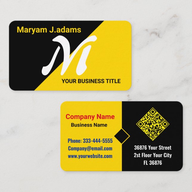 Cartão De Visita Monograma Moderno Elegante (Código QR) Dourado (Frente/Verso)