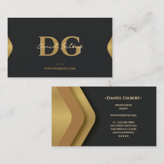 Cartão De Visita Monograma Moderno Elegante Dourado