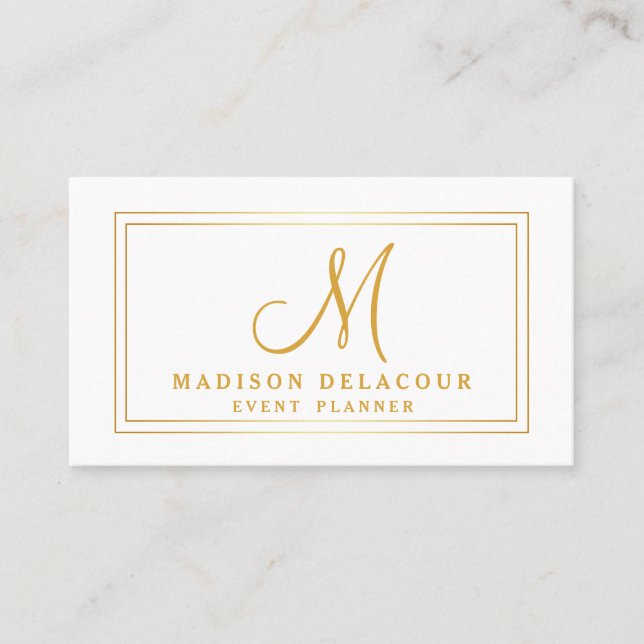 Cartão De Visita Monograma Moderno Elegante Profissional Dourado e  (Frente)