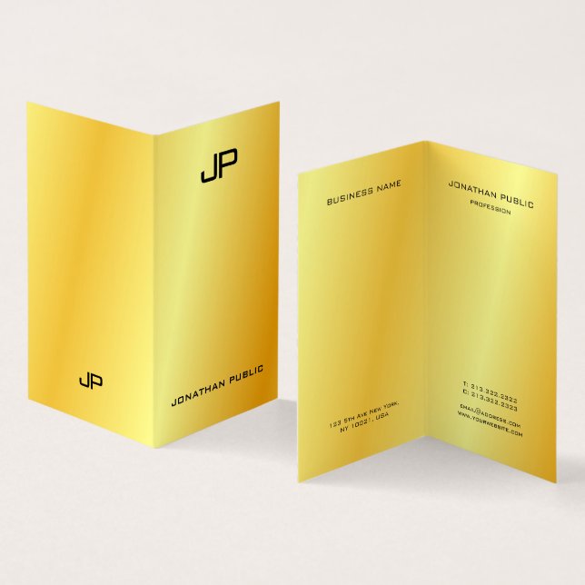 Cartão De Visita Monograma Moderno Elegante Profissional Dourado Fa (Interior e exterior)