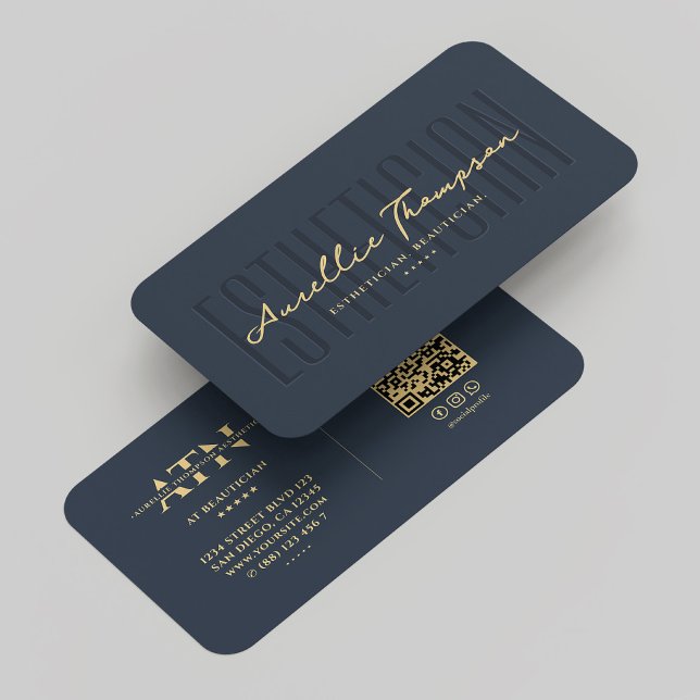 Cartão De Visita Monograma Moderno Estético Estético Azul Dourado (Modern Monogram Beautician Esthetician Blue Gold Business Card
)