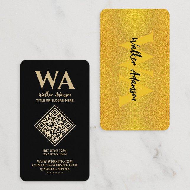 Cartão De Visita Monograma Moderno | Falhas profissionais legíveis  (Luxury Black & Gold | Modern Professional Monogram Business Cards)