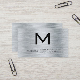Cartão De Visita Monograma Moderno Fundo com escovas metálicas