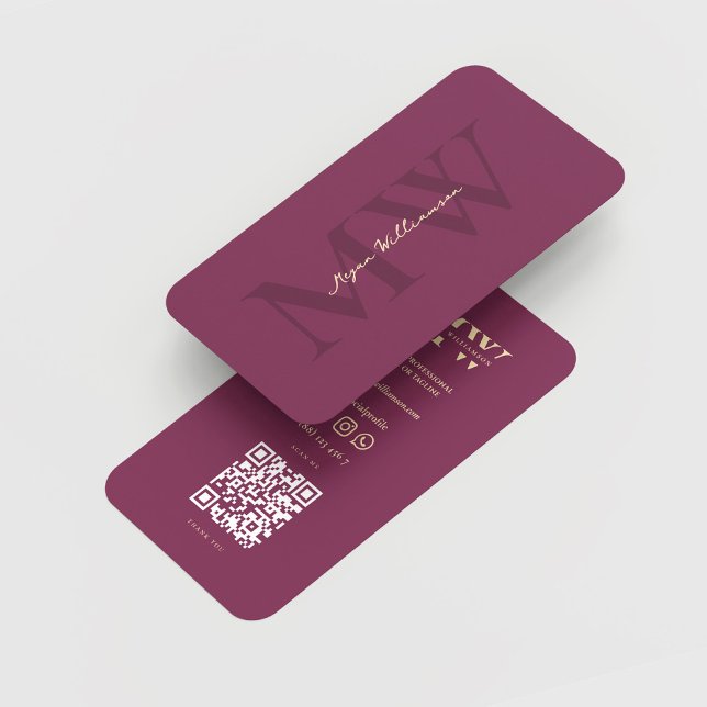 Cartão De Visita Monograma Moderno Inicial de Vinho Profissional Ro (Modern Monogram Initials Professional Wine Purple Business Card
)