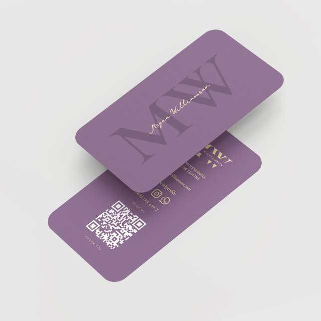 Cartão De Visita Monograma Moderno Inicial Púrpura Empoeirada (Modern Monogram Initials Professional Dusty Purple Business Card
)