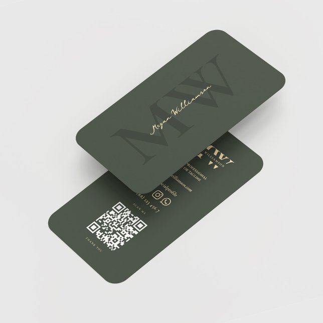 Cartão De Visita Monograma Moderno Inicial Verde Escuro Profissiona (Modern Monogram Initials Professional Dark Green Business Card
)