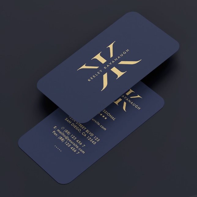 Cartão De Visita Monograma moderno K Marinho profissional escuro az (Modern Monogram K Professional Dark Navy Blue Business Card
)