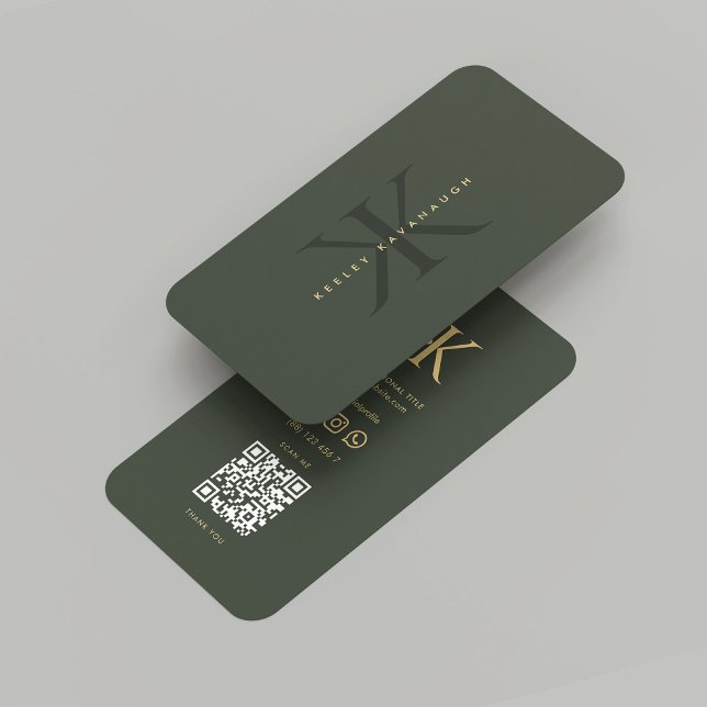 Cartão De Visita Monograma Moderno K Verde Escuro Profissional Dour (Modern Monogram K Dark Green Gold Professional Business Card
)