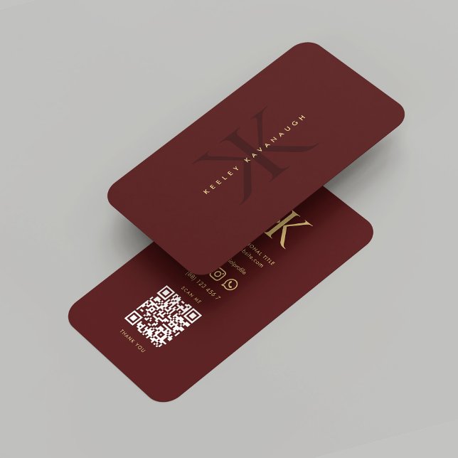 Cartão De Visita Monograma Moderno K Vermelho Maroon Dourado Profis (Modern Monogram K Red Maroon Gold Professional Business Card
)