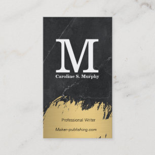 Cartão De Visita Monograma Moderno  Mármore preto  Dourado escovad