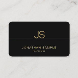 Cartão De Visita Monograma Moderno Negro e Elite Dourada