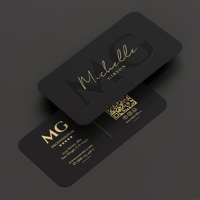 Cartão De Visita Monograma Moderno Negro Profissional Elegante (Elegant Modern Professional Black Gold Monogram Business Card
)