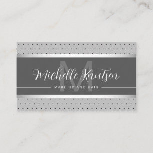Cartão De Visita Monograma Moderno, Prata Maquiagem Artista Salão d