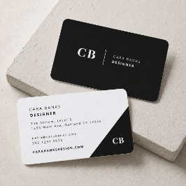 Cartão De Visita Monograma Moderno Preto e Branco Elegante e Atual