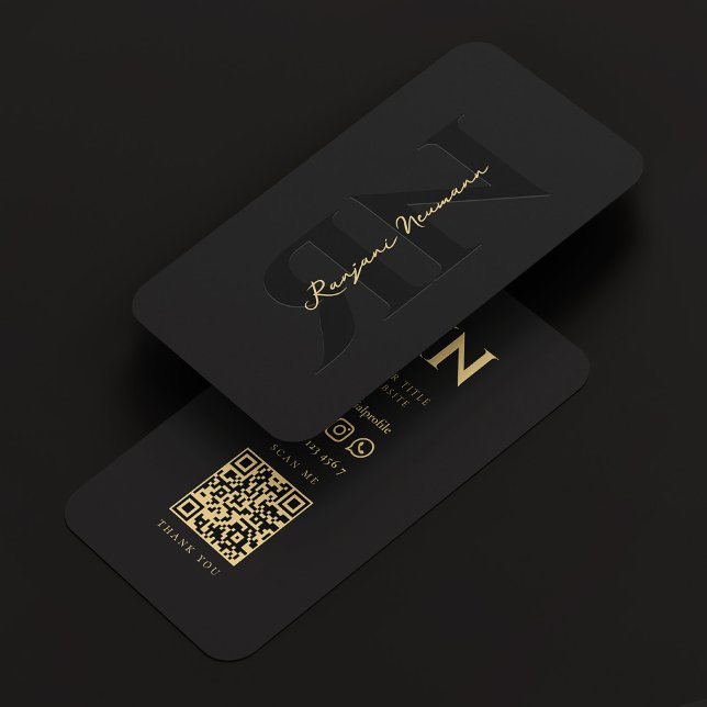 Cartão De Visita Monograma Moderno Preto Elegante R N (Modern Monogram Reversed Elegant Black Gold Business Card
)