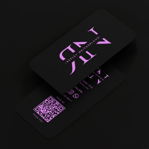 Cartão De Visita Monograma Moderno Profissional Preto Roxo