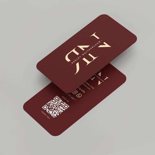 Cartão De Visita Monograma Moderno Profissional Vermelho Marrom Dou (Modern Monogram Professional Red Maroon Gold Business Card
)