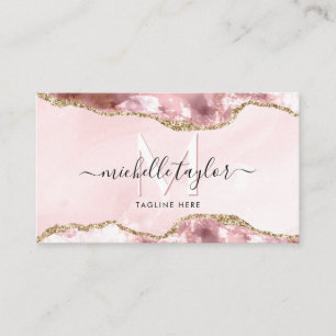 Cartão De Visita Monograma Moderno Quic de Agato Rosa Blush Dourado