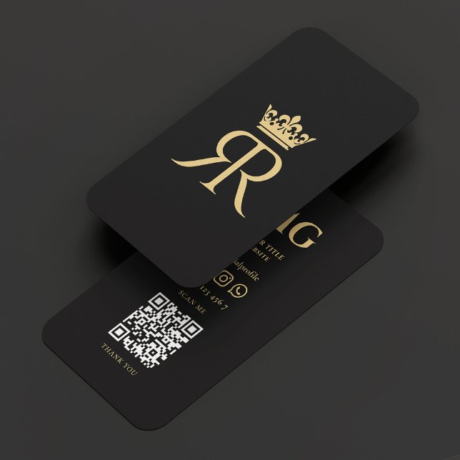 Cartão De Visita Monograma Moderno R Luxo Preto Coroa (Modern Monogram R Crown Black Luxury Business Card
)