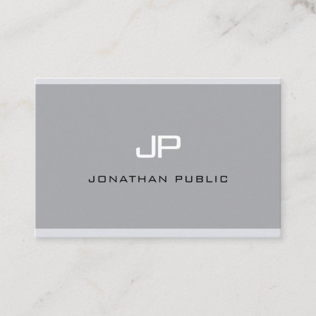 Cartão De Visita Monograma Moderno Simples Profissional de Cinzas E (Frente)