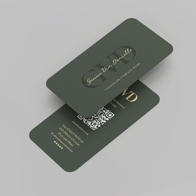 Cartão De Visita Monograma Moderno Verde Escuro Dourado (Modern Monogram Professional Dark Green Gold Business Card
)