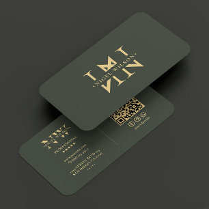 Cartão De Visita Monograma N Logotipo Moderno Verde Escuro Elegante