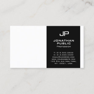 Cartão De Visita Monograma Na moda Design branco preto moderno