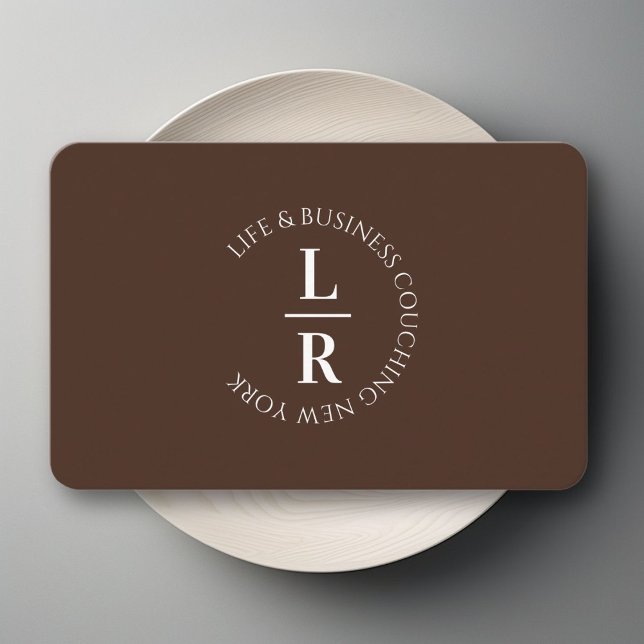 Cartão De Visita monograma, negócio mínimo castanho escuro (monogram, minimalistic dark brown business business card)
