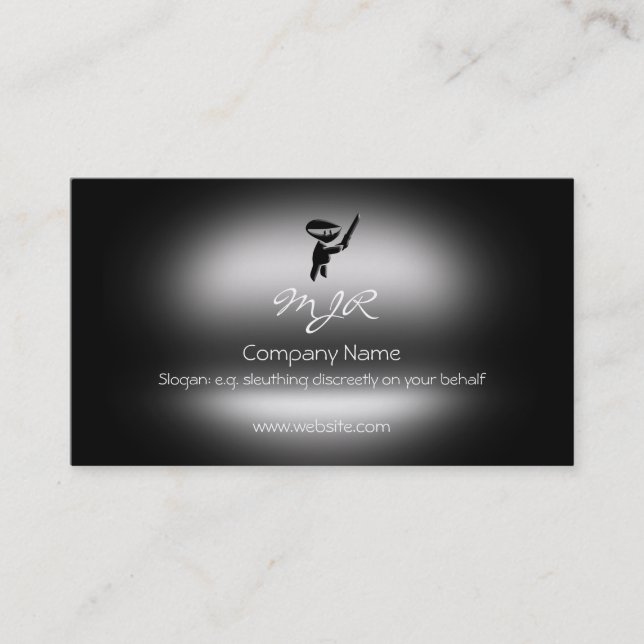 Cartão De Visita Monograma, ninja preto silencioso, metálico-efeito (Frente)