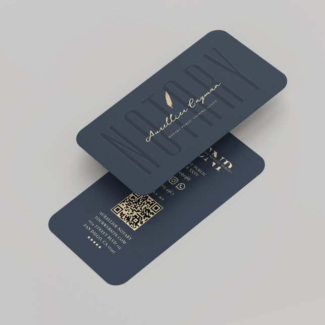 Cartão De Visita Monograma notarial moderno, Caneta azul escura, co (Modern Notary Monogram Dark Blue Gold Quill Pen Business Card
)