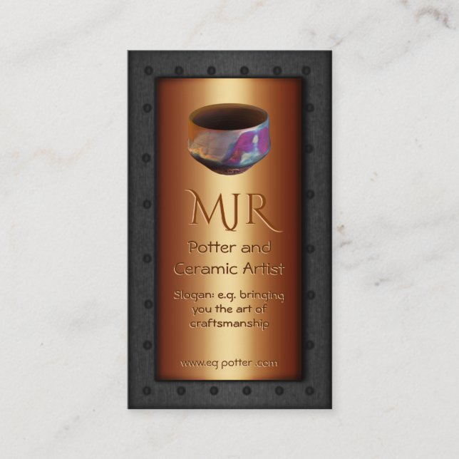 Cartão De Visita Monograma, oleiro, aço rebitado - cobre quadro (Frente)