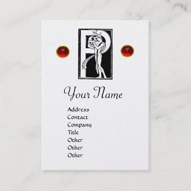 Cartão De Visita MONOGRAMA P CARTA, RUBY VERMELHA, Pérola Branca Ne (Frente)