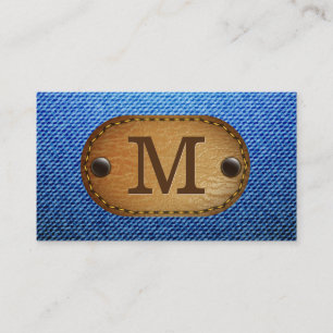 Cartão De Visita Monograma Patch De Folhas De Couro De Denim Brown