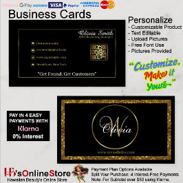 Cartão De Visita Monograma Personalizado - Código QR Preto e Dourad