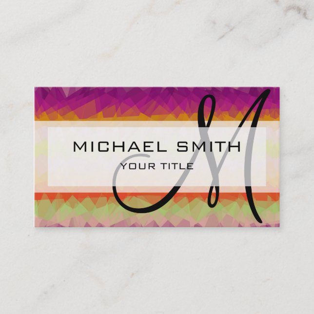 Cartão De Visita Monograma personalizado de Abstrato de mosaico #10 (Frente)