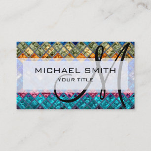 Cartão De Visita Monograma Personalizado de Mosaico Abstrato Colori