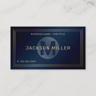 Cartão De Visita Monograma Personalizado do Marinho Moderno Dourado