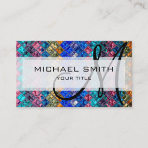 Cartão De Visita Monograma Personalizado do Padrão Mosaico abstrat